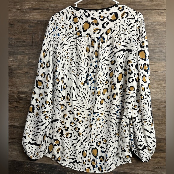 White House Black Market Animal Print Blouse - Black, White, Gold - Picture 2 of 6